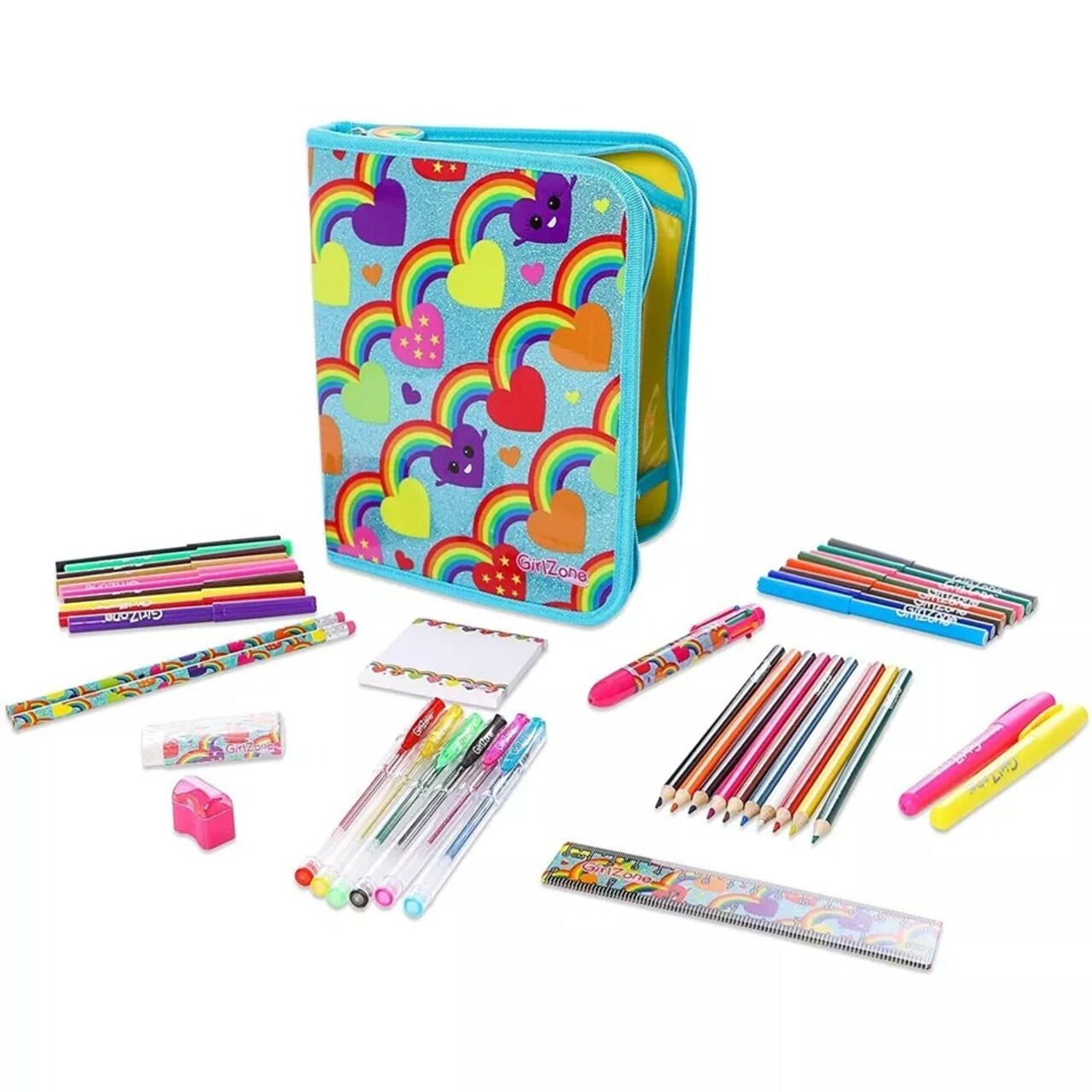 Jumbo Rainbow Arts & Crafts Filled Stationery Pencil Case for Girls, 43 Pieces